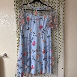 Amazon Blue Floral Embroidered Midi Dress